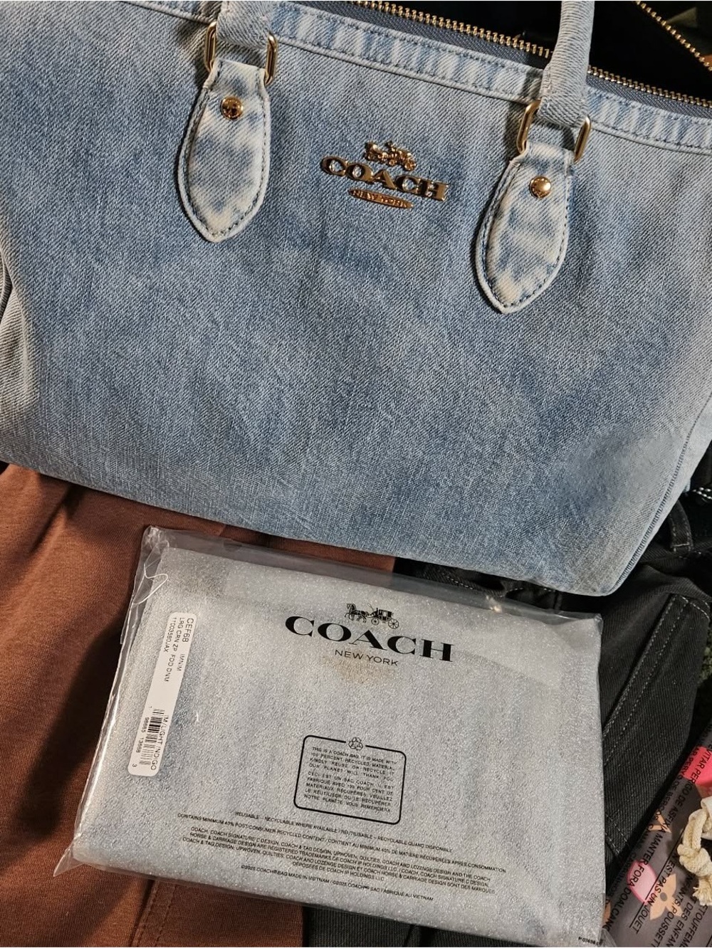 Coach Rowan Large Denim Satchel with matching pouch